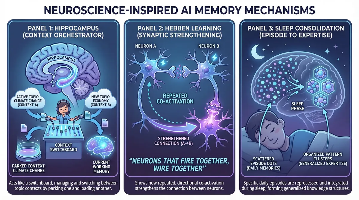 Neuroscience Mechanisms: Hippocampus, Hebbian Learning, Sleep Consolidation